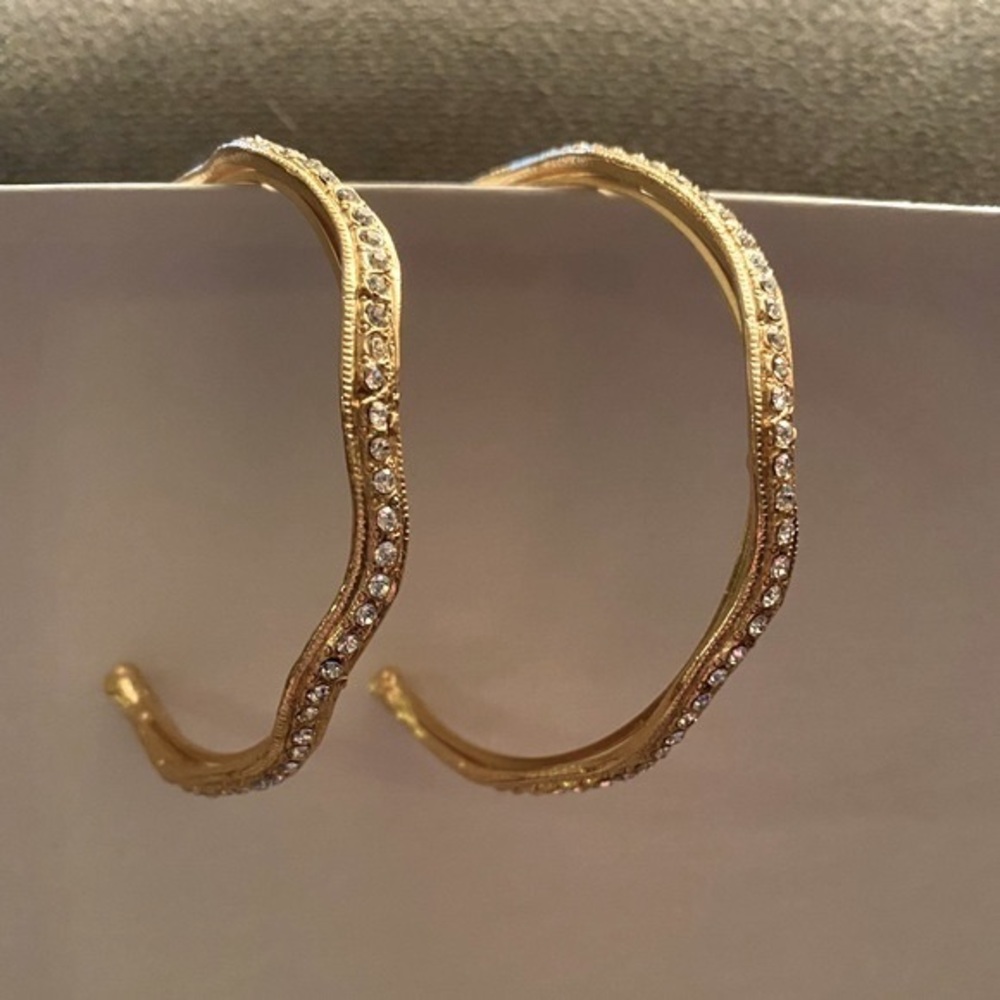 FINAL SALE Large Hoop Earrings, Gold plated with CZ accents and back closure